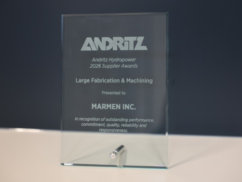 Marmen remporte le prix du fournisseur 2026 pour la fabrication et l’usinage de grande dimension, décerné par Andritz Hydropower